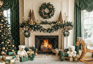 Kate Vert Chambre Cheminée Arbre de Noël Toile de fond conçue par Patty Roberts