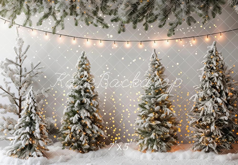 PROMO Kate Hiver Lumières Neige Sapins de Noël Toile de fond conçue par Patty Robert - Kate Backdrop FR
