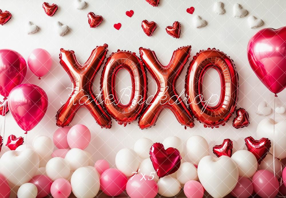 Kate Saint-Valentin XOXO Ballons Rouge Toile de fond conçue par Patty Roberts - Kate Backdrop FR