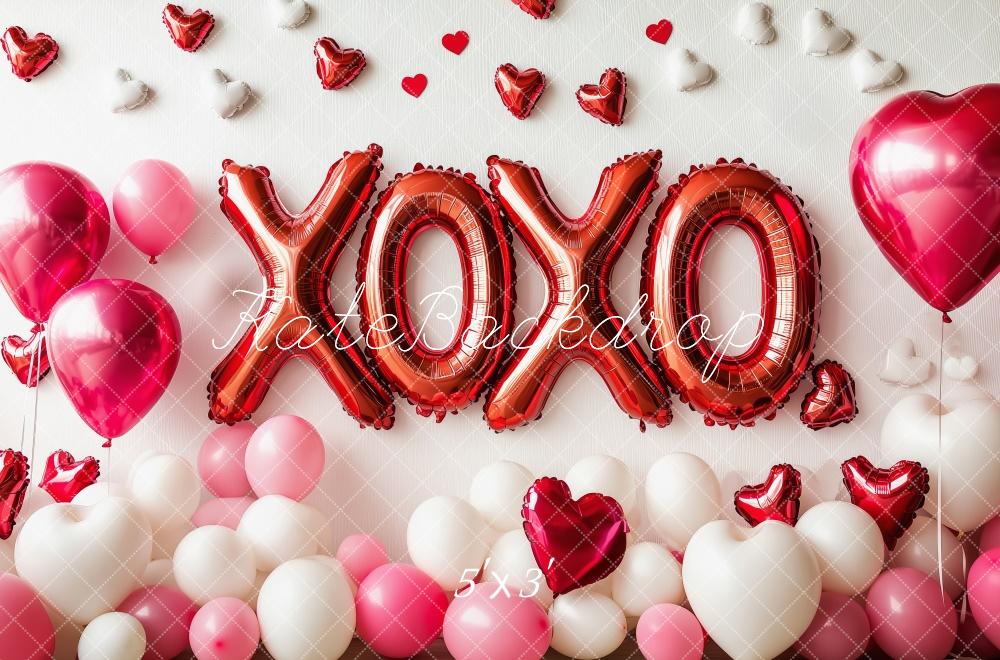 Kate Saint-Valentin XOXO Ballons Rouge Toile de fond conçue par Patty Roberts - Kate Backdrop FR