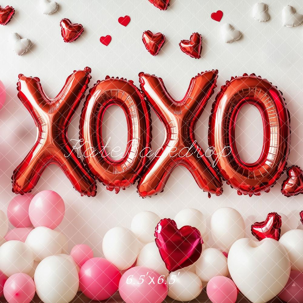 Kate Saint-Valentin XOXO Ballons Rouge Toile de fond conçue par Patty Roberts - Kate Backdrop FR