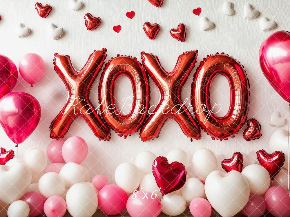 Kate Saint-Valentin XOXO Ballons Rouge Toile de fond conçue par Patty Roberts - Kate Backdrop FR