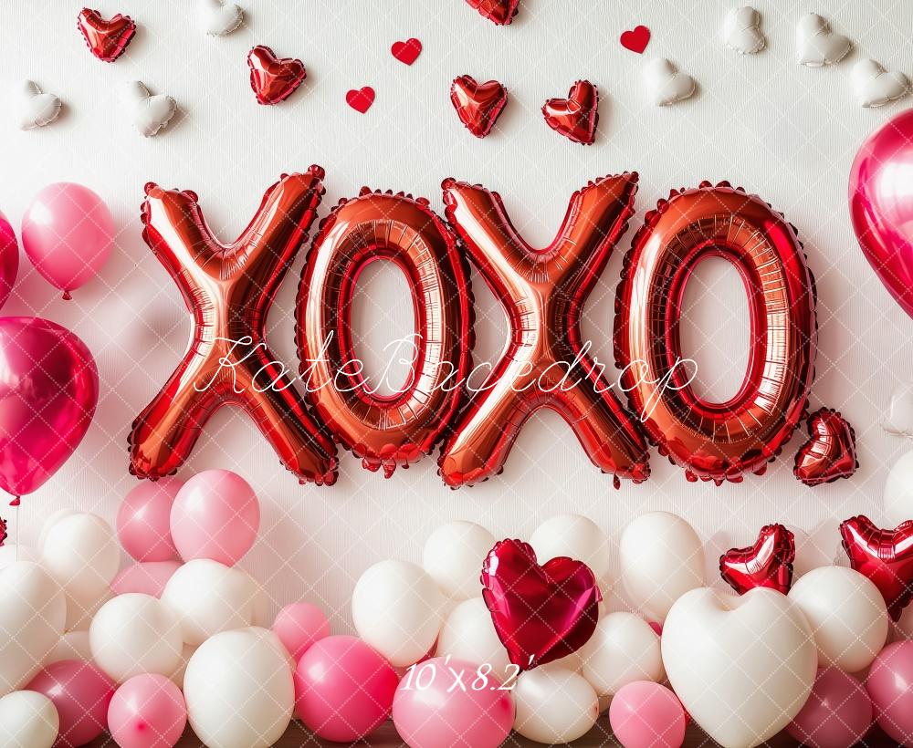 Kate Saint-Valentin XOXO Ballons Rouge Toile de fond conçue par Patty Roberts - Kate Backdrop FR