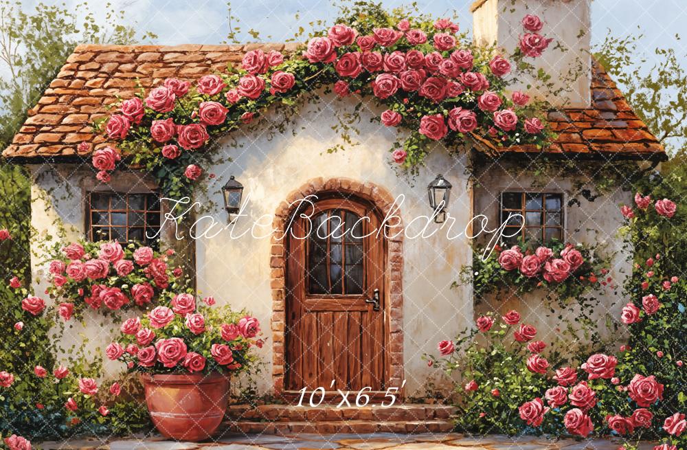 Kate Printemps Maison Roses Ensoleillé Toile de fond conçue par Emetselch - Kate Backdrop FR
