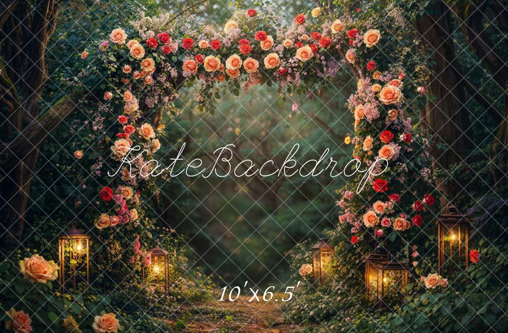 Kate Saint Valentin Arche de Fleurs Lanterne Forêt Toile de fond conçue par Emetselch - Kate Backdrop FR
