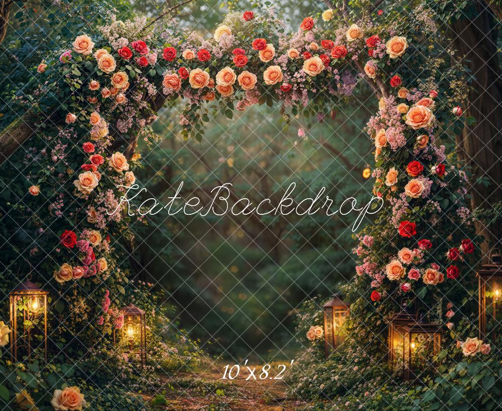 Kate Saint Valentin Arche de Fleurs Lanterne Forêt Toile de fond conçue par Emetselch - Kate Backdrop FR