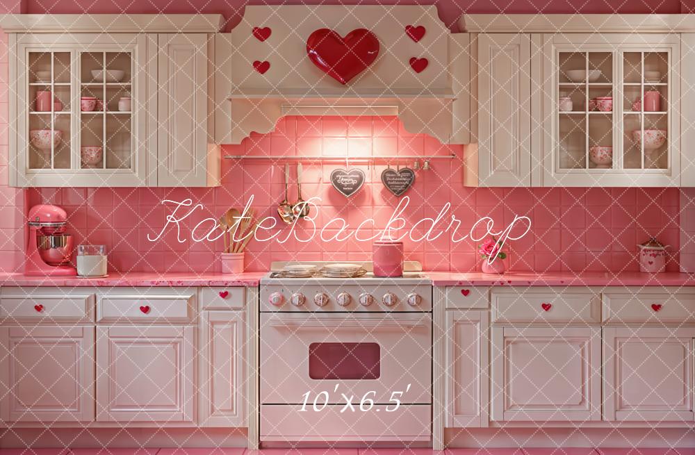 Kate Saint Valentin Rose Cœur Cuisine Armoires Toile de fond conçue par Emetselch - Kate Backdrop FR
