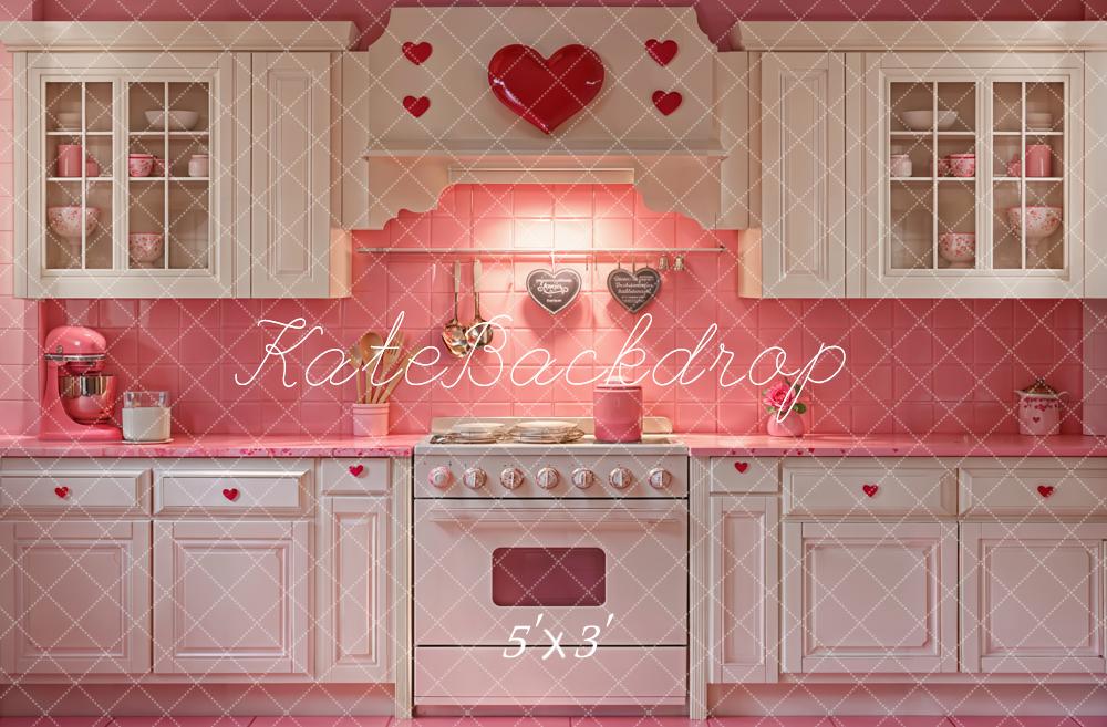 Kate Saint Valentin Rose Cœur Cuisine Armoires Toile de fond conçue par Emetselch - Kate Backdrop FR