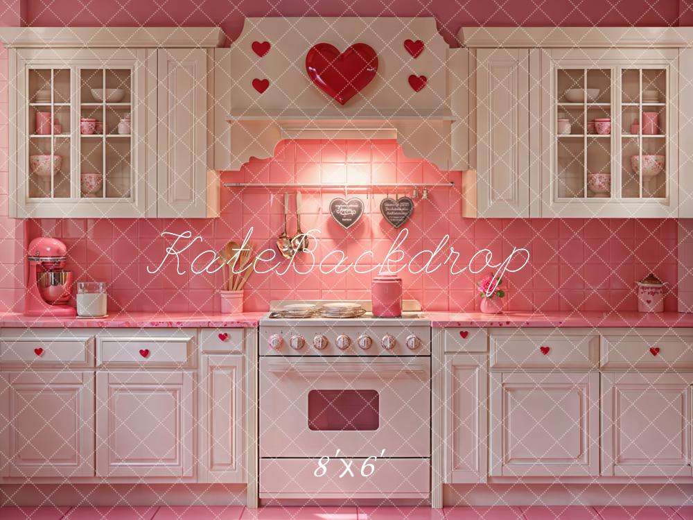 Kate Saint Valentin Rose Cœur Cuisine Armoires Toile de fond conçue par Emetselch - Kate Backdrop FR