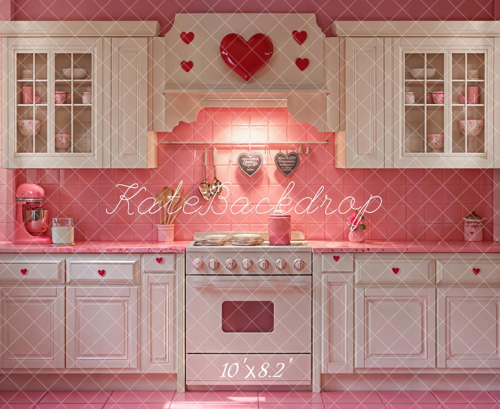 Kate Saint Valentin Rose Cœur Cuisine Armoires Toile de fond conçue par Emetselch - Kate Backdrop FR