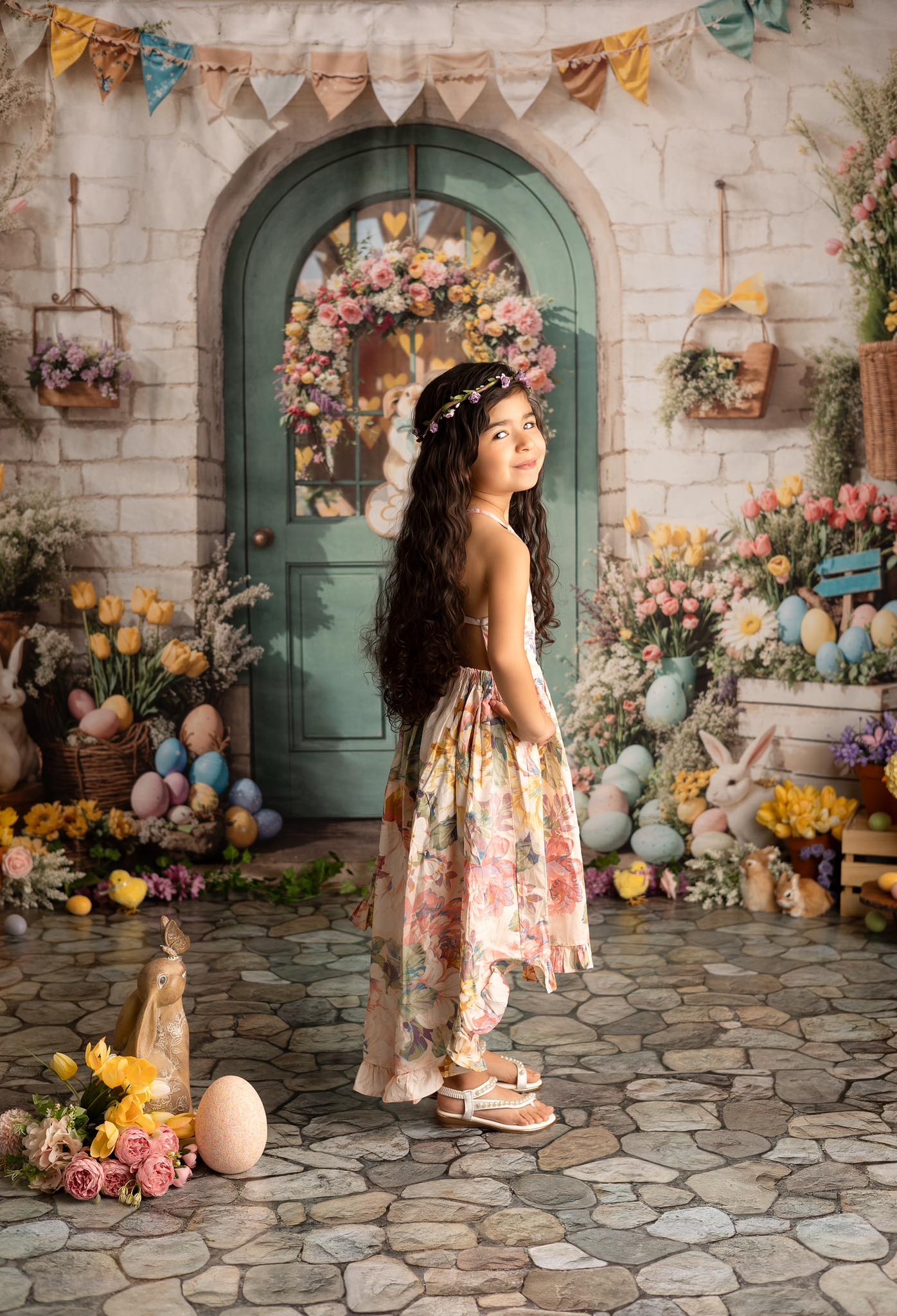 Kate Pâques Lapin Fleurs Porte Mur de briques Toile de fond conçue par Emetselch - Kate Backdrop FR