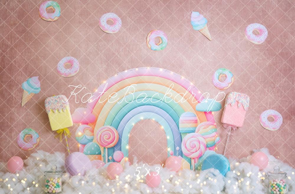 PROMO Kate Cake smash Bonbons Arc-en-ciel Beignet Toile de fond conçue par Megan Leigh - Kate Backdrop FR