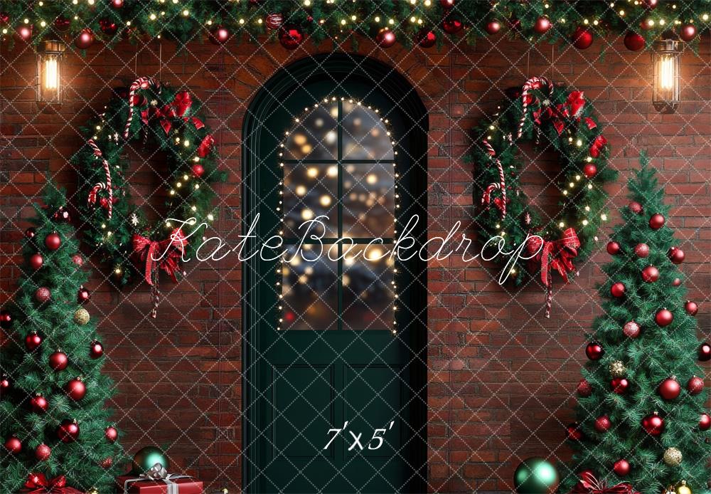 Kate Sapin de Noël Mur de briques Porte Toile de fond conçue par Lidia Redekopp - Kate Backdrop FR