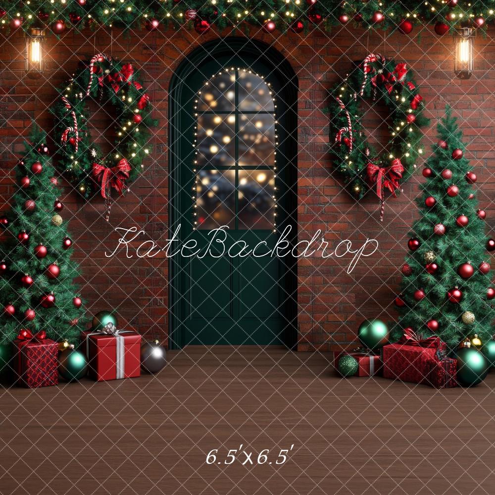 Kate Sapin de Noël Mur de briques Porte Toile de fond conçue par Lidia Redekopp - Kate Backdrop FR