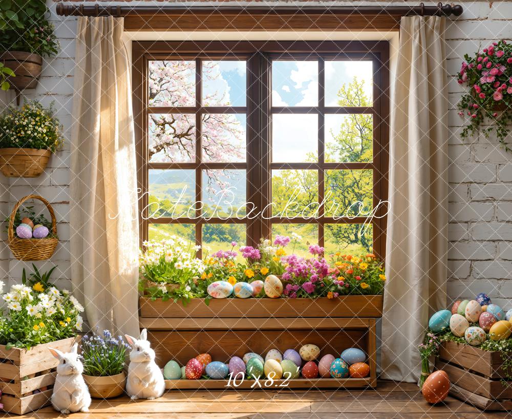 Kate Pâques Lapin Fleurs Fenêtre Printemps Toile de fond conçue par Emetselch - Kate Backdrop FR