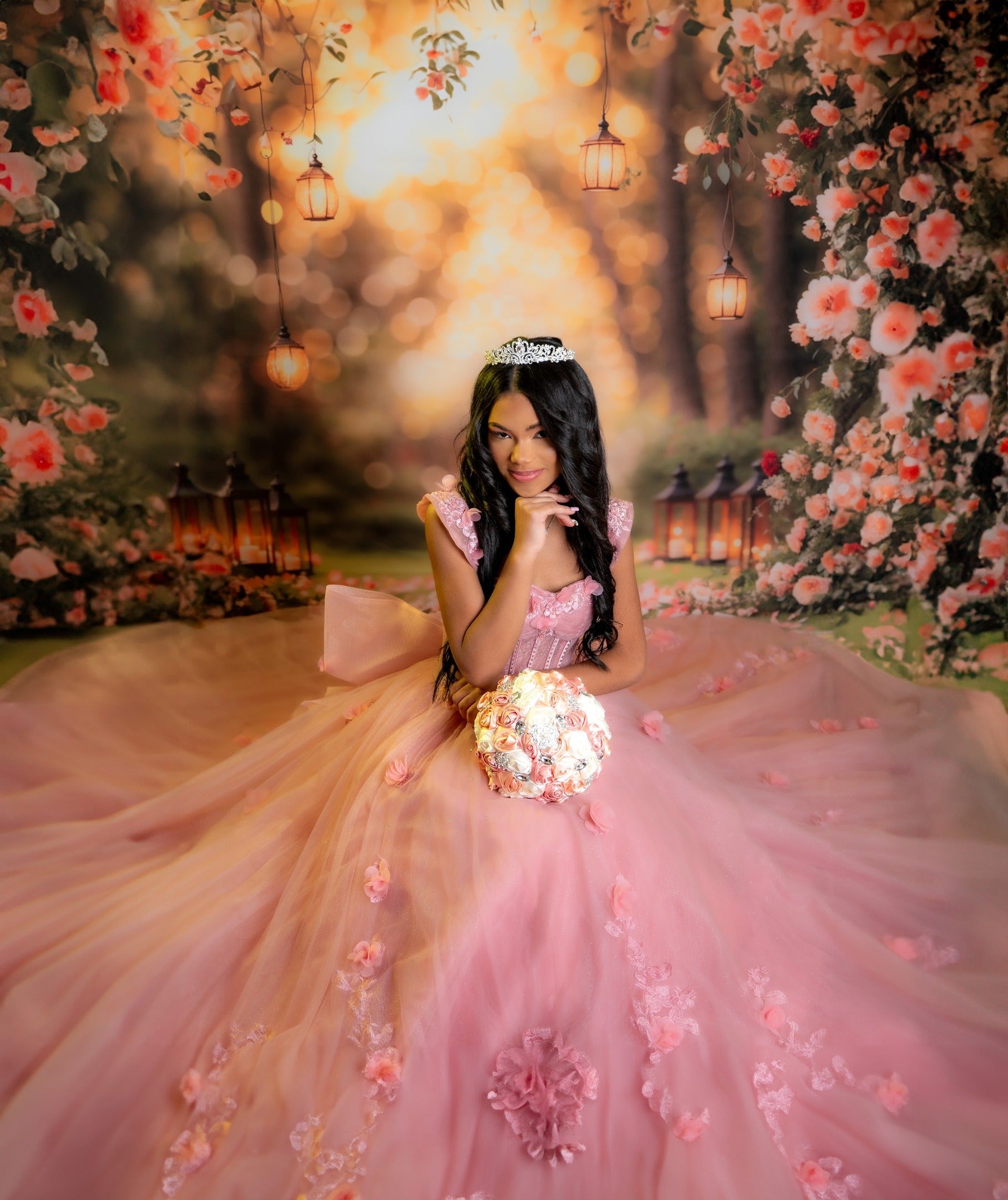 Kate Saint Valentin Arche de Fleurs Mariage Toile de fond+Fleurs Allée Herbe Sol Toile de fond - Kate Backdrop FR