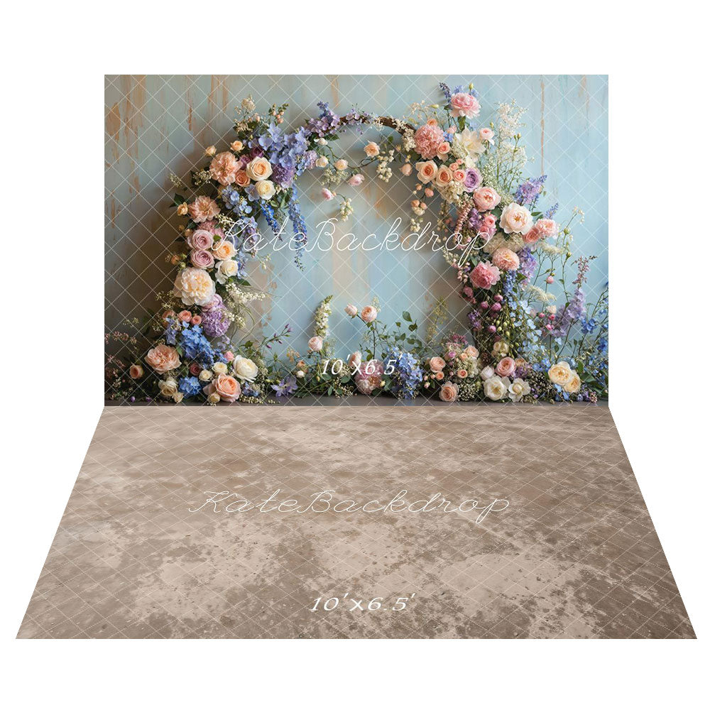 Kate Printemps Arche Florale Pastel Toile de fond+Abstrait Beige Marron Clair Sol Toile de fond - Kate Backdrop FR