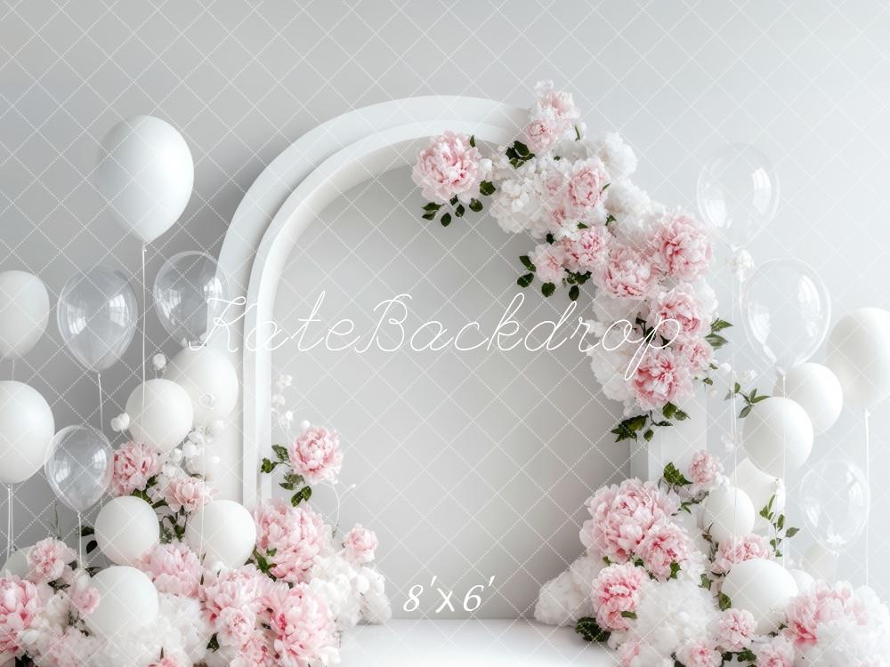 Kate Printemps Fleurs Arche Blanc Ballons Toile de fond conçue par Lidia Redekopp - Kate Backdrop FR