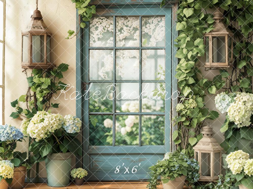 Kate Printemps Fleur Fenêtre Porte Hortensias Toile de fond en Laine conçue par Emetselch - Kate Backdrop FR