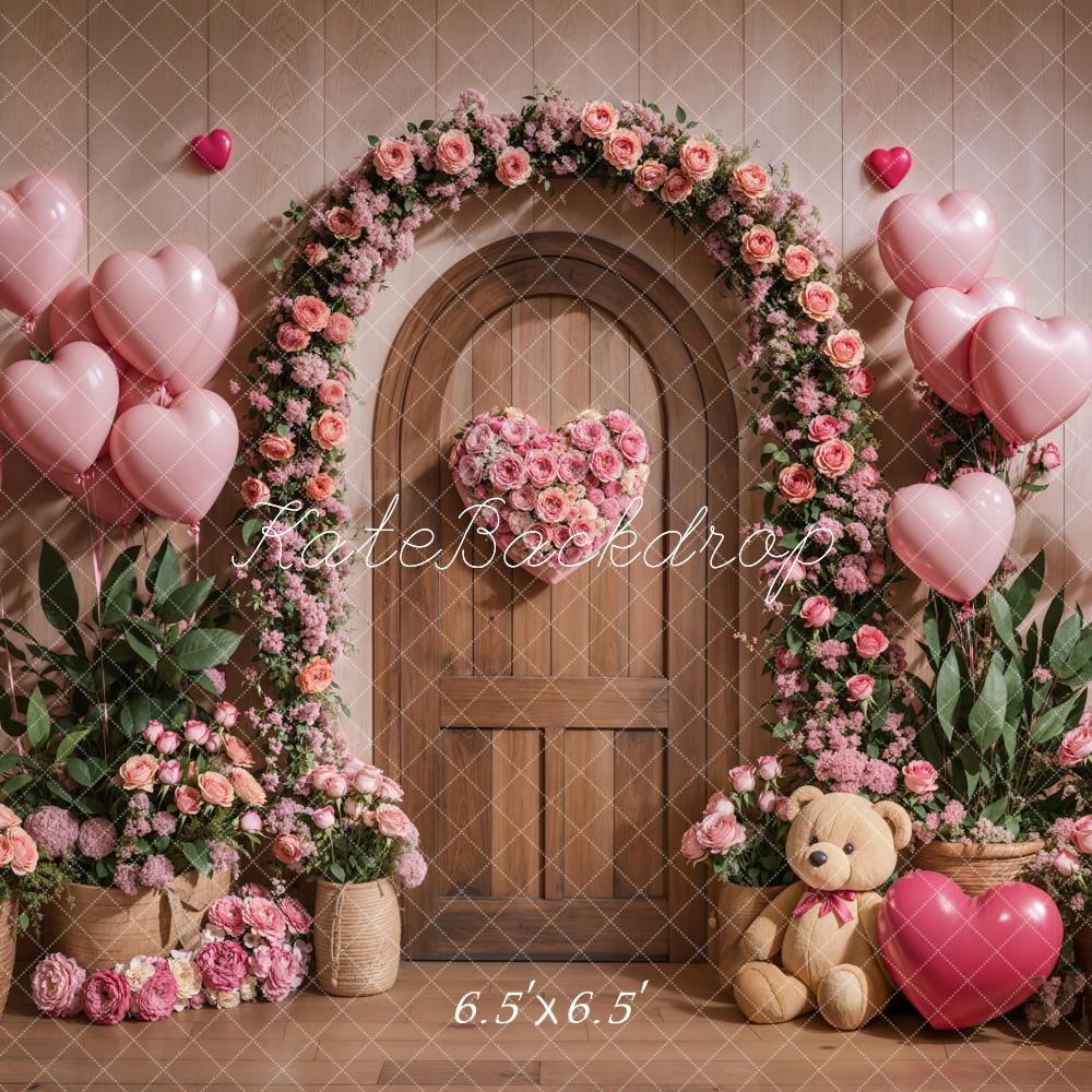 Kate Saint Valentin Arche Fleurs Rose Ballons Toile de fond conçue par Emetselch - Kate Backdrop FR