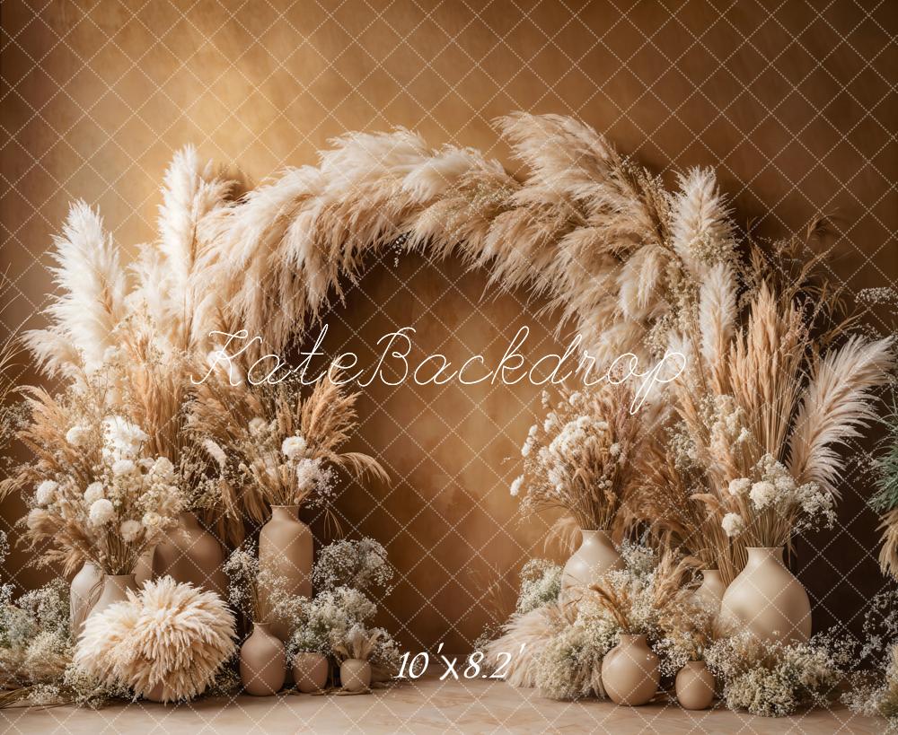 PROMO Kate Boho Arche Herbe de la pampa Marron Toile de fond conçue par Emetselch - Kate Backdrop FR