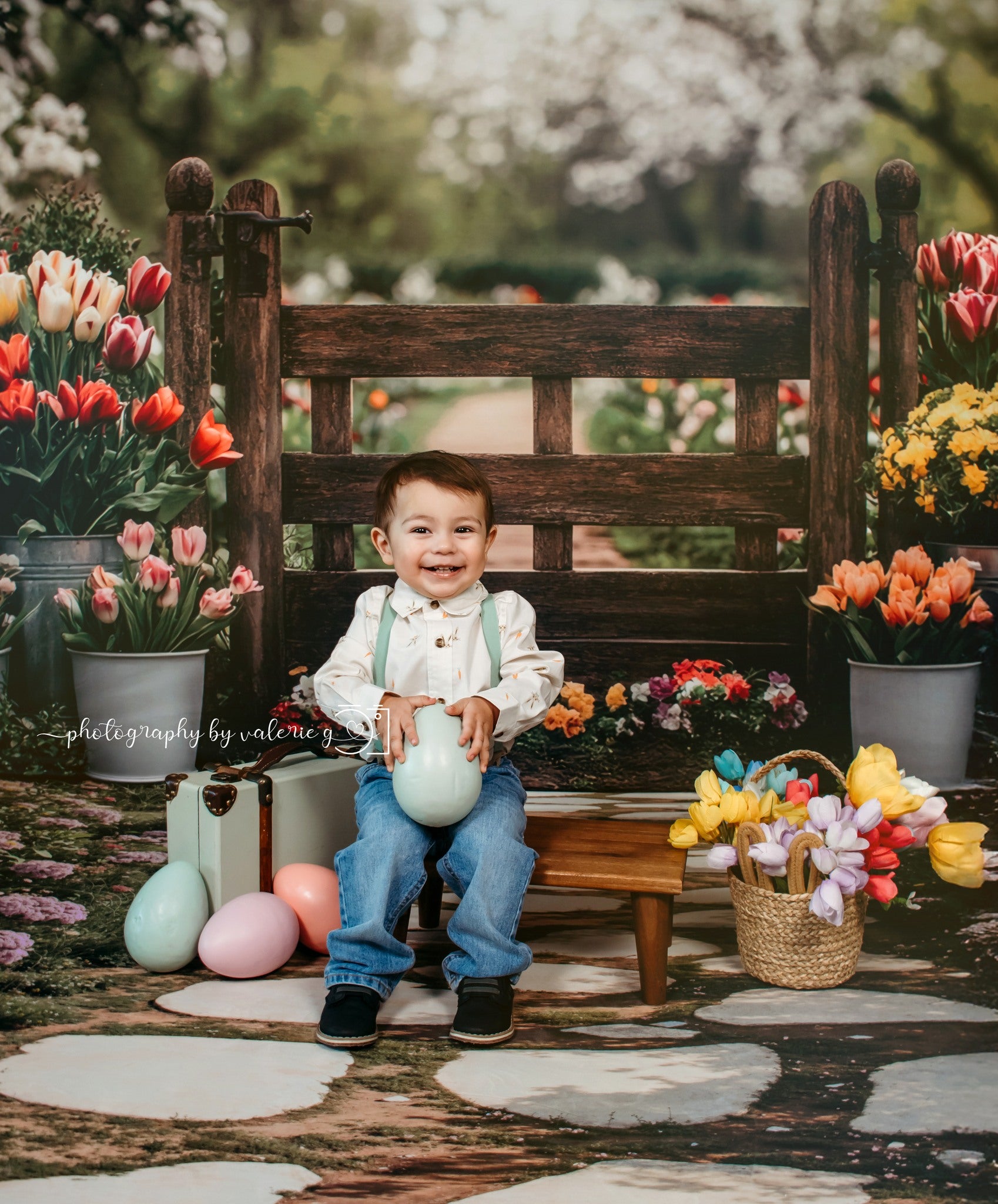 Kate Printemps Jardin Fleurs Clôture Toile de fond conçue par Mini MakeBelieve - Kate Backdrop FR