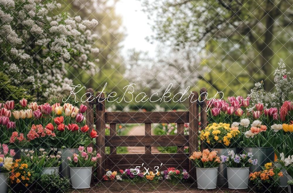 Kate Printemps Jardin Fleurs Clôture Toile de fond conçue par Mini MakeBelieve - Kate Backdrop FR