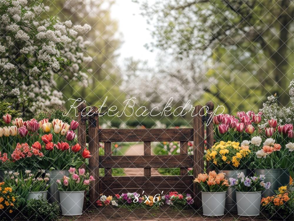 Kate Printemps Jardin Fleurs Clôture Toile de fond conçue par Mini MakeBelieve - Kate Backdrop FR