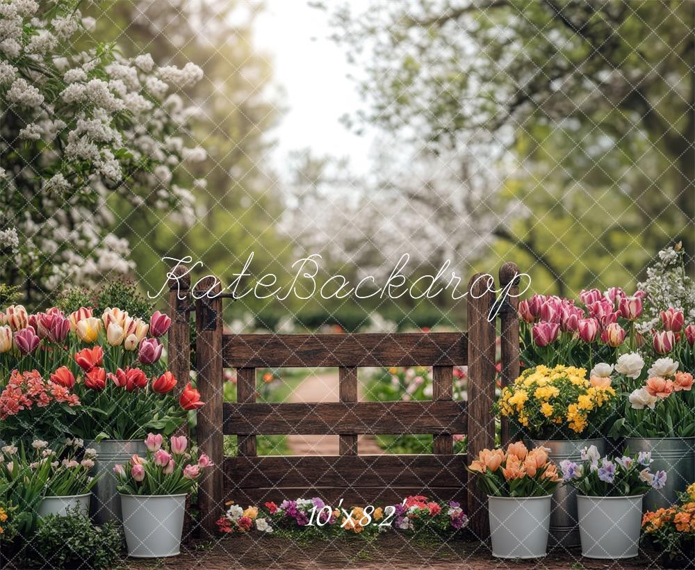 Kate Printemps Jardin Fleurs Clôture Toile de fond conçue par Mini MakeBelieve - Kate Backdrop FR