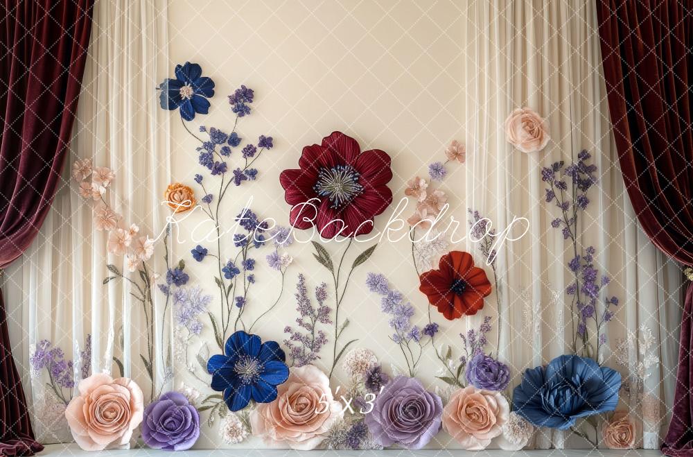 Kate Fleurs Rideau Mur Blanc Toile de fond conçue par Mini MakeBelieve - Kate Backdrop FR