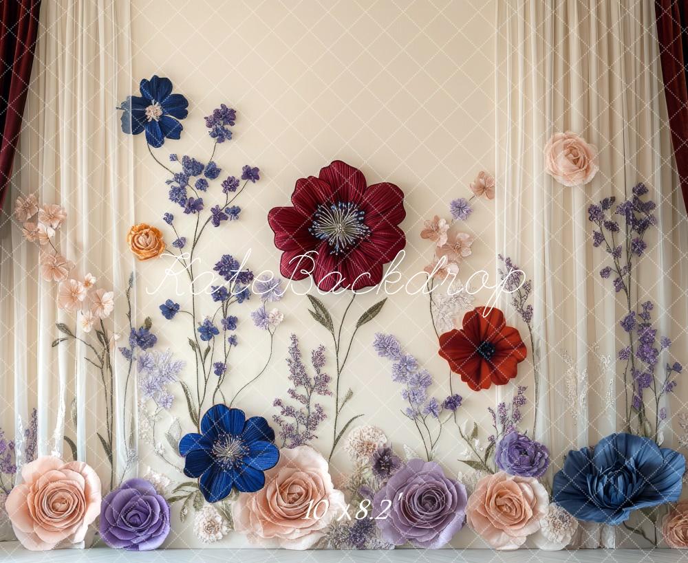 Kate Fleurs Rideau Mur Blanc Toile de fond conçue par Mini MakeBelieve - Kate Backdrop FR
