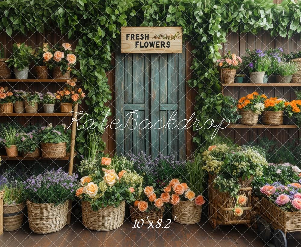 Kate Printemps Boutique de Fleurs Rustique Toile de fond conçue par Mini MakeBelieve - Kate Backdrop FR