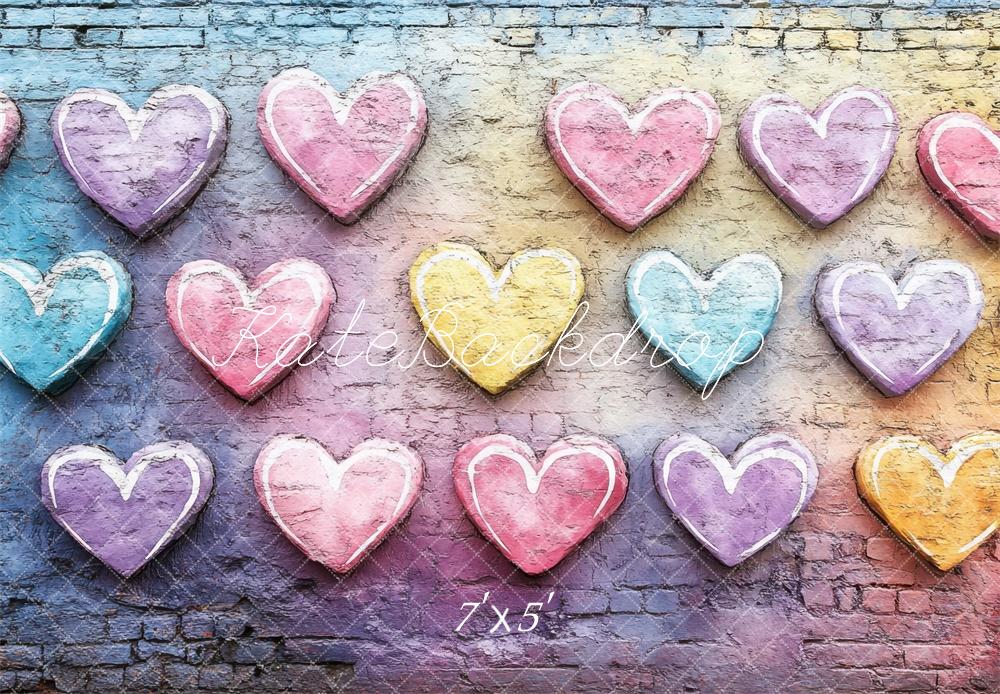 Kate Saint Valentin Coloré Cœur Mur de graffitis Toile de fond conçue par Mini MakeBelieve - Kate Backdrop FR