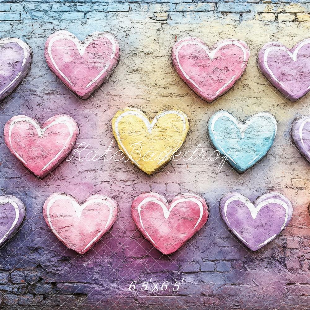 Kate Saint Valentin Coloré Cœur Mur de graffitis Toile de fond conçue par Mini MakeBelieve - Kate Backdrop FR