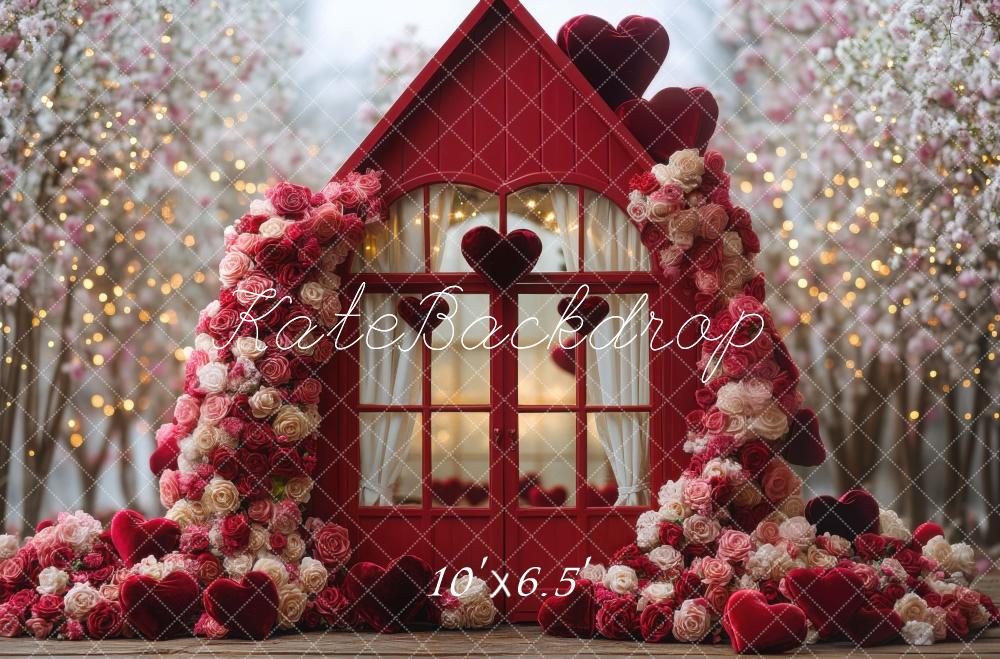 Kate Saint Valentin Serre Roses Rouge Cœur Toile de fond conçue par Mini MakeBelieve - Kate Backdrop FR