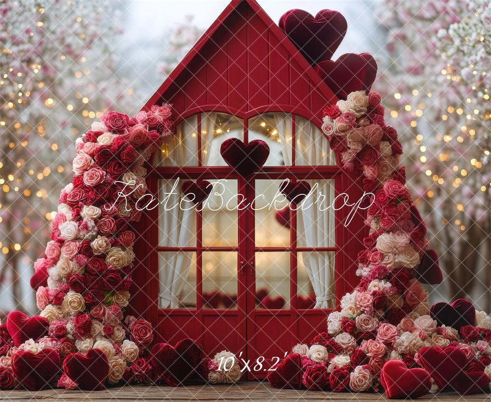 Kate Saint Valentin Serre Roses Rouge Cœur Toile de fond conçue par Mini MakeBelieve - Kate Backdrop FR