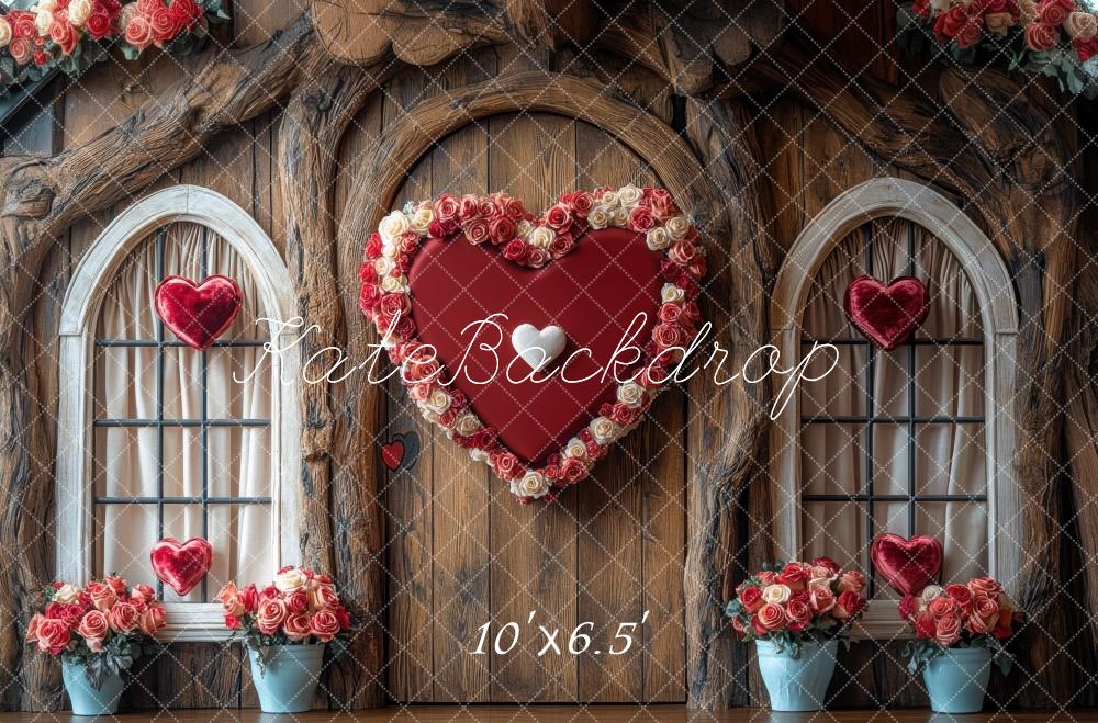 Kate Saint-Valentin Coeur Roses Porte Bois Toile de fond conçue par Mini MakeBelieve - Kate Backdrop FR