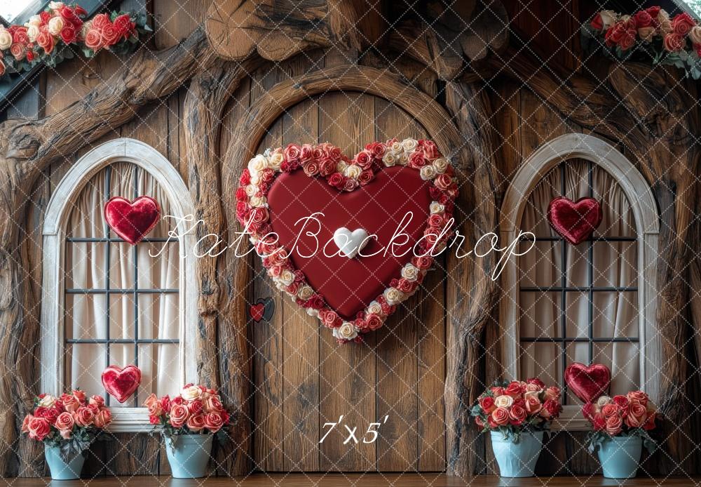 Kate Saint-Valentin Coeur Roses Porte Bois Toile de fond conçue par Mini MakeBelieve - Kate Backdrop FR