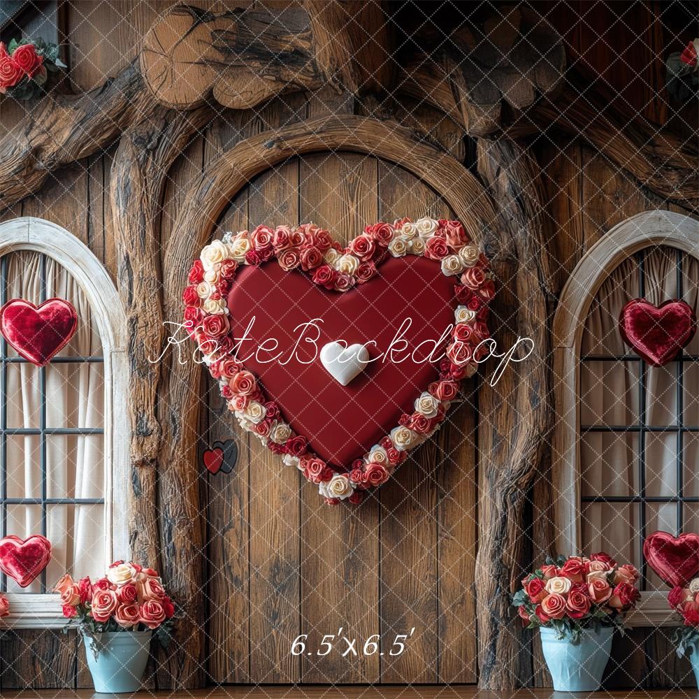 Kate Saint-Valentin Coeur Roses Porte Bois Toile de fond conçue par Mini MakeBelieve - Kate Backdrop FR