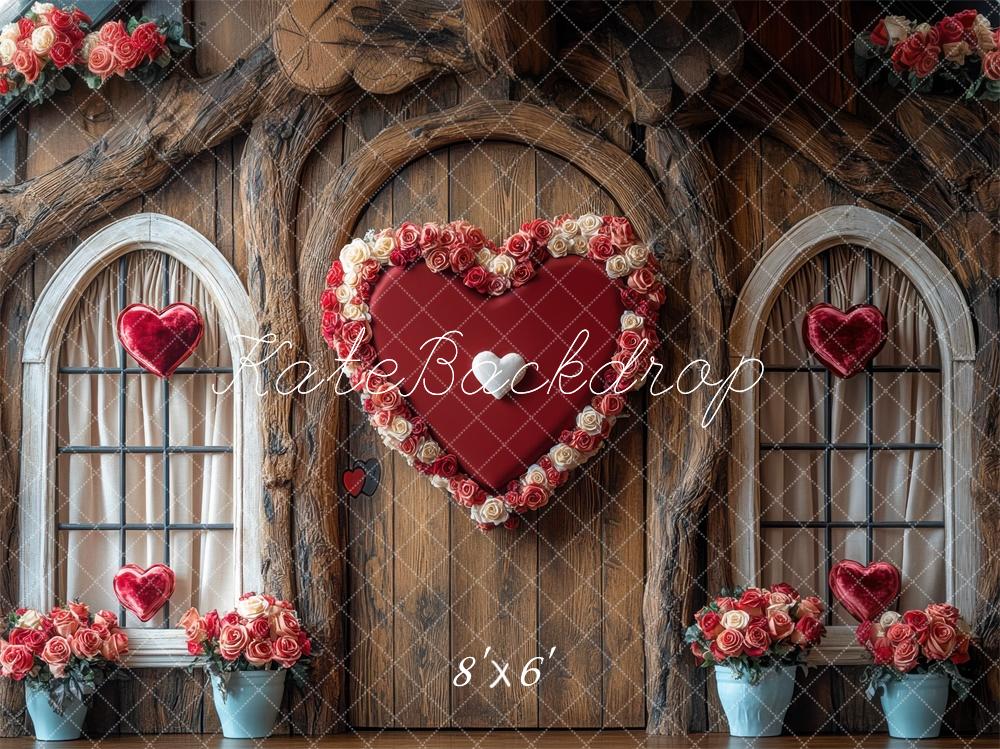 Kate Saint-Valentin Coeur Roses Porte Bois Toile de fond conçue par Mini MakeBelieve - Kate Backdrop FR