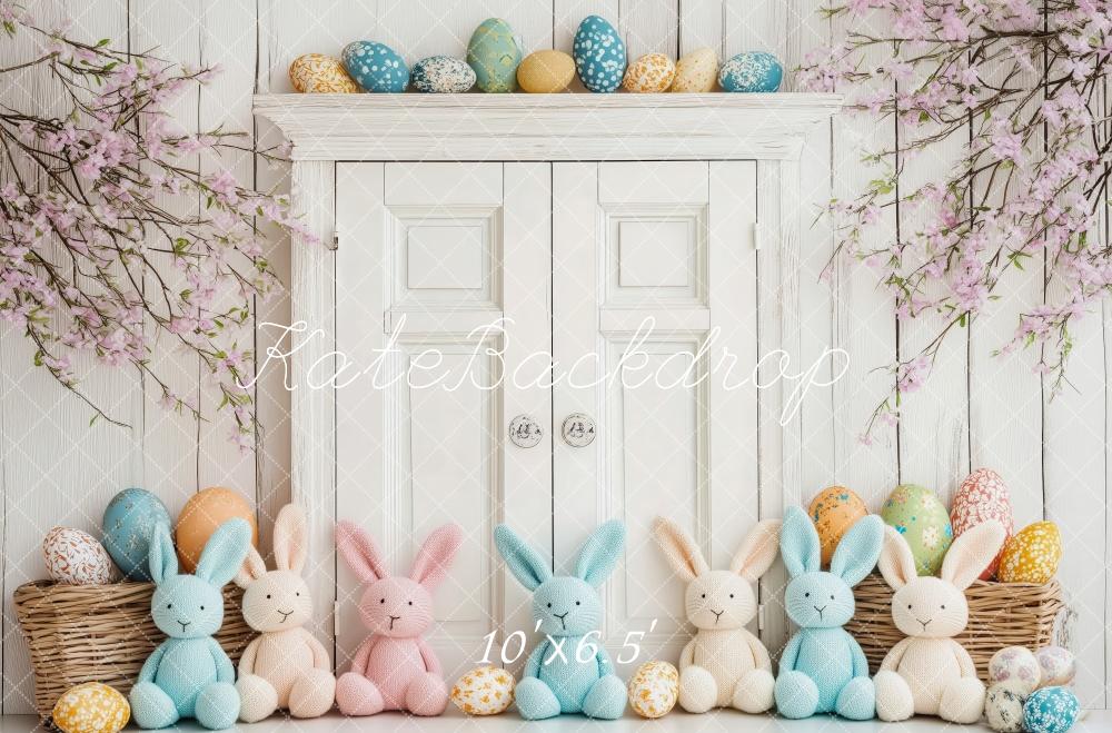 PROMO Kate Pâques Lapin Œufs Porte en Bois Blanc Toile de fond conçue par Patty Robert - Kate Backdrop FR