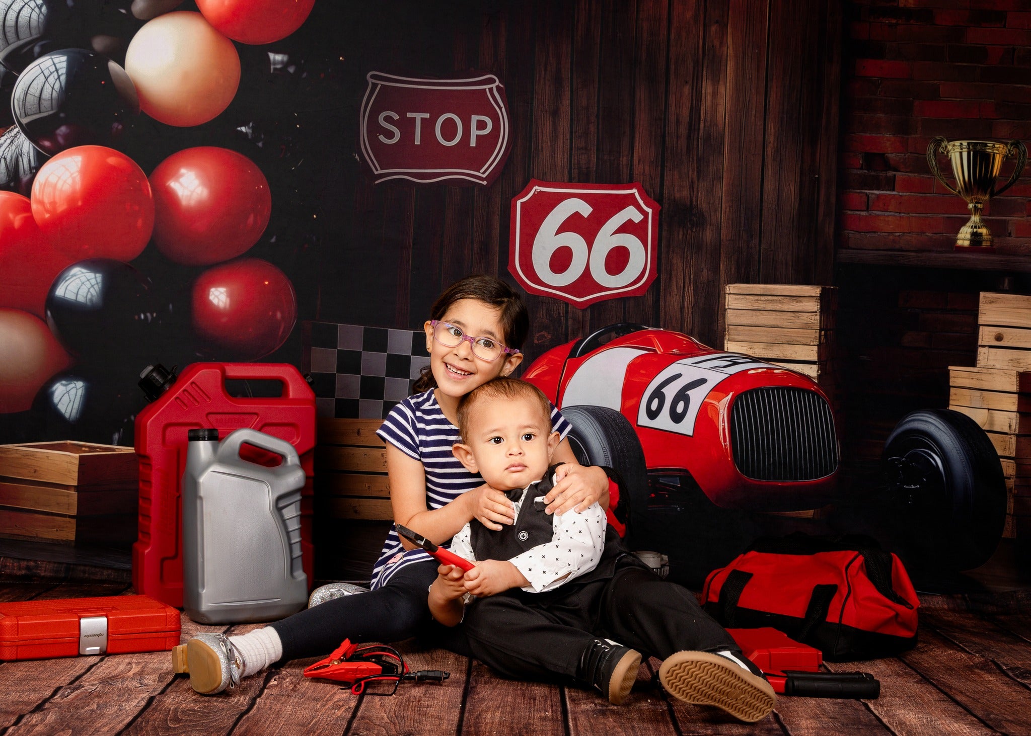 Kate Cake smash Route 66 Voiture de Course Toile de fond conçue par Patty Roberts - Kate Backdrop FR