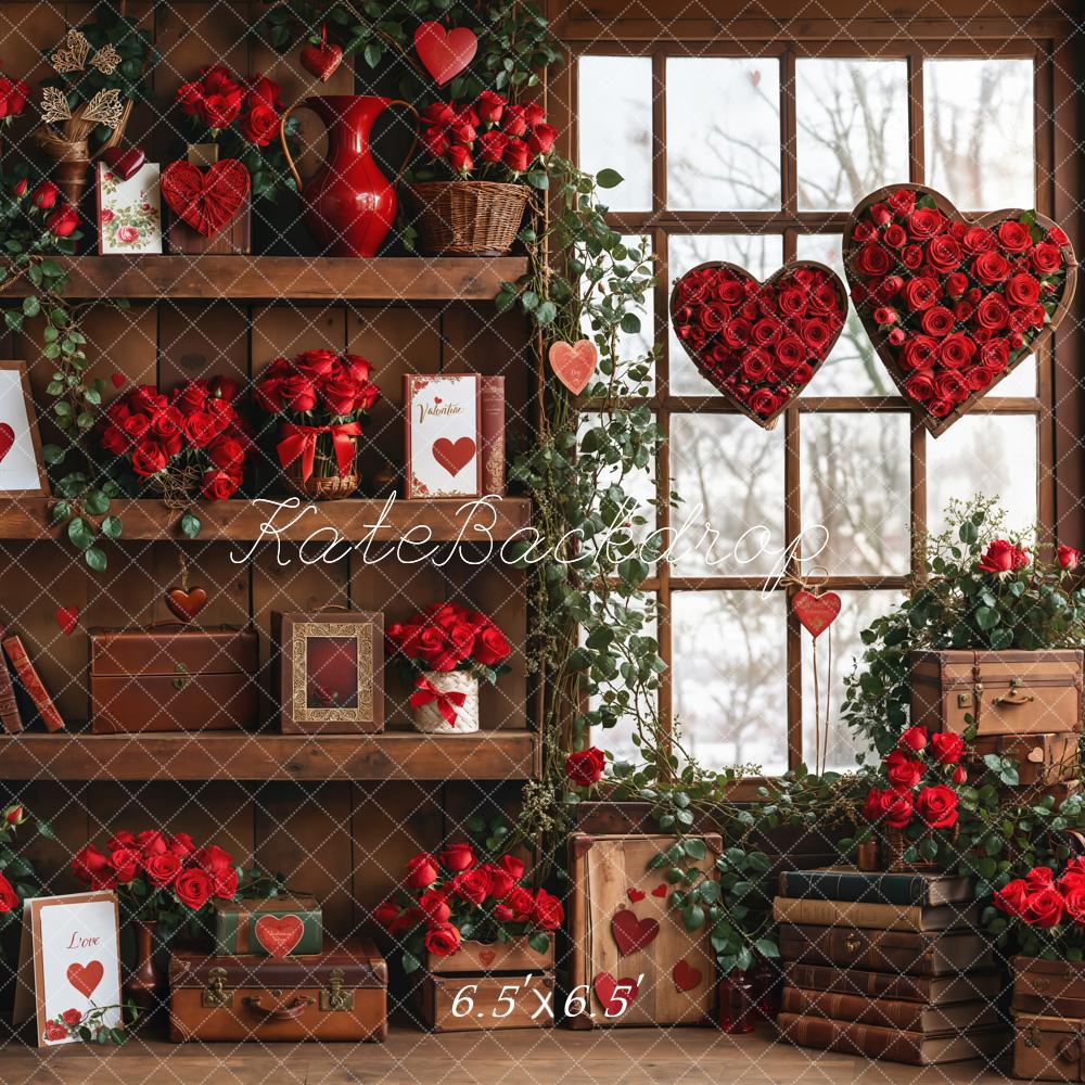 Kate Saint Valentin Roses Étagère en bois Fenêtre Toile de fond conçue par Emetselch - Kate Backdrop FR