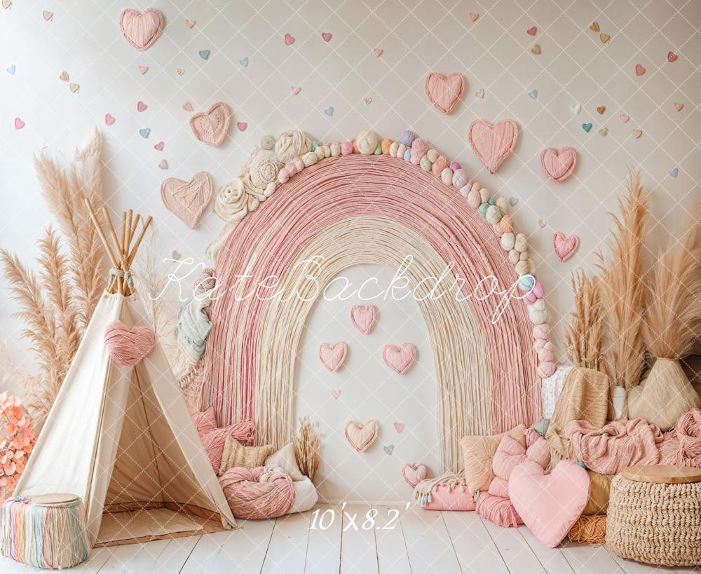 PROMO Kate Bohème Arc-en-ciel Tente Cœurs Rose Toile de fond conçue par Emetselch - Kate Backdrop FR