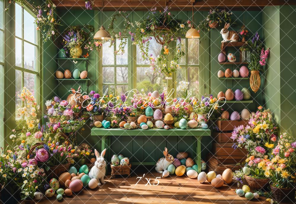 Kate Pâques Fenêtre Lapin Fleurs Œufs Toile de fond conçue par Emetselch - Kate Backdrop FR