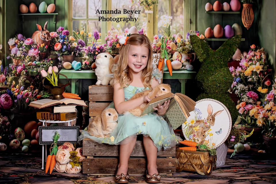 Kate Pâques Fenêtre Lapin Fleurs Œufs Toile de fond conçue par Emetselch - Kate Backdrop FR