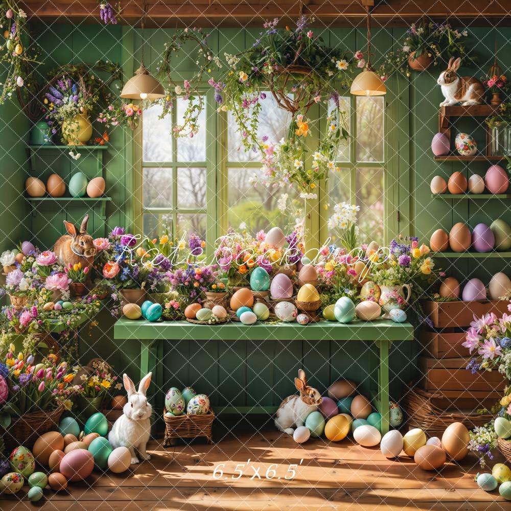 Kate Pâques Fenêtre Lapin Fleurs Œufs Toile de fond conçue par Emetselch - Kate Backdrop FR