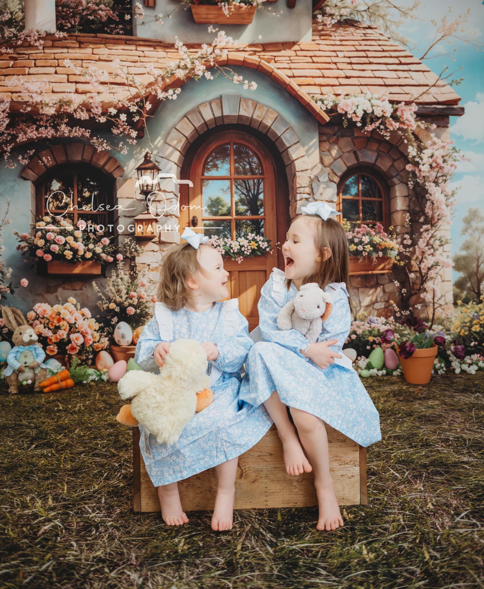 Kate Pâques Cottage Fleurs Œufs Soleil Toile de fond conçue par Emetselch - Kate Backdrop FR