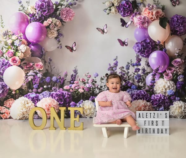 Kate Printemps Fleur Ballons Papillon Cake Smash Toile de fond conçue par Emetselch - Kate Backdrop FR