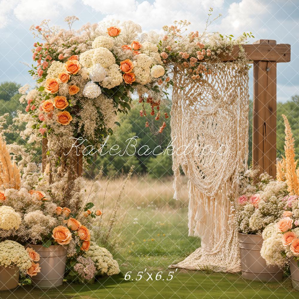Kate Bohème Fleurs Macramé Mariage Extérieur Toile de fond conçue par Emetselch - Kate Backdrop FR